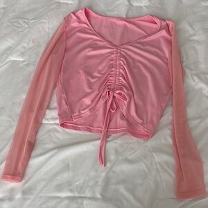 Amazon Pink Gathered Long Sleeve Blouse